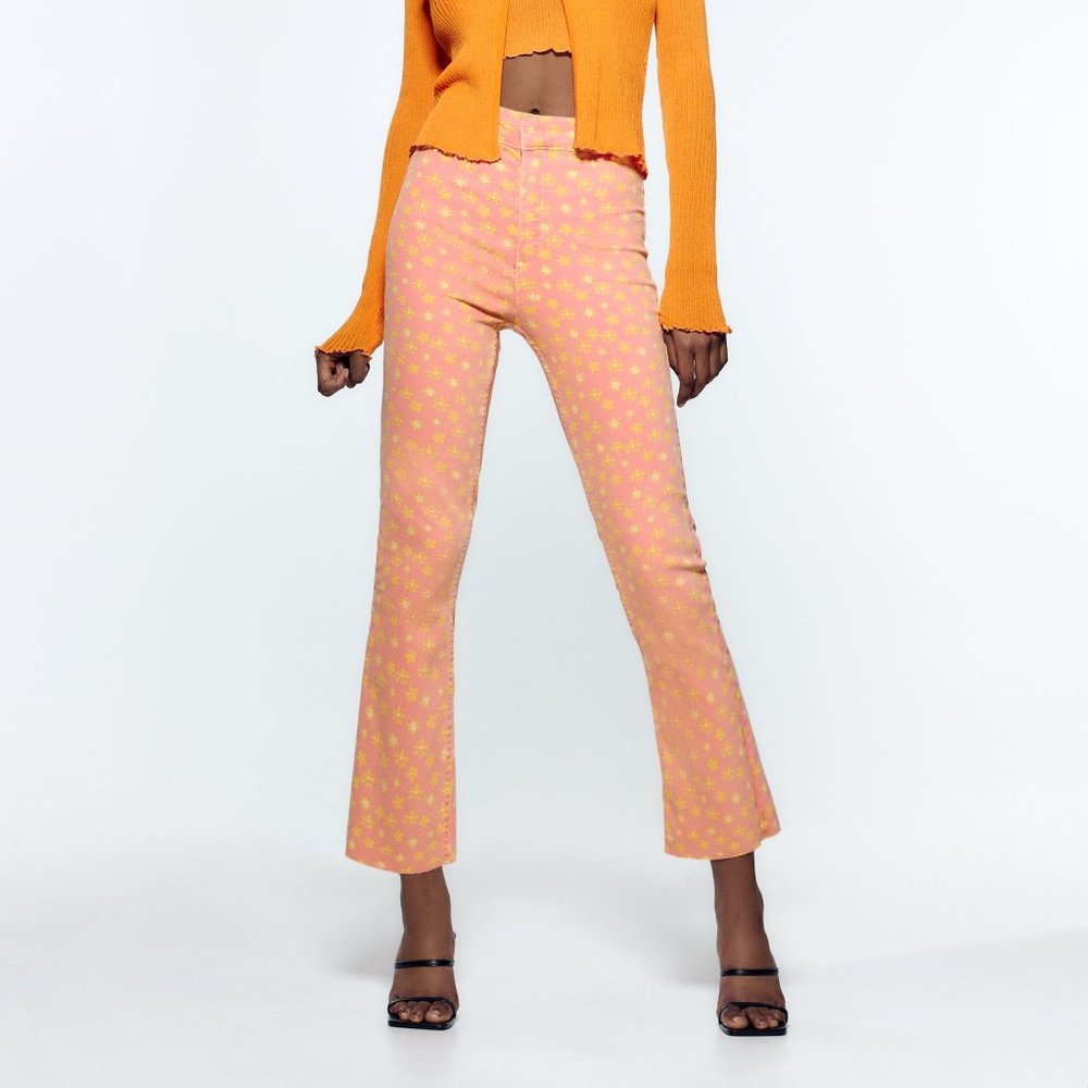 Zara Floral Printed Flared Crop Jean